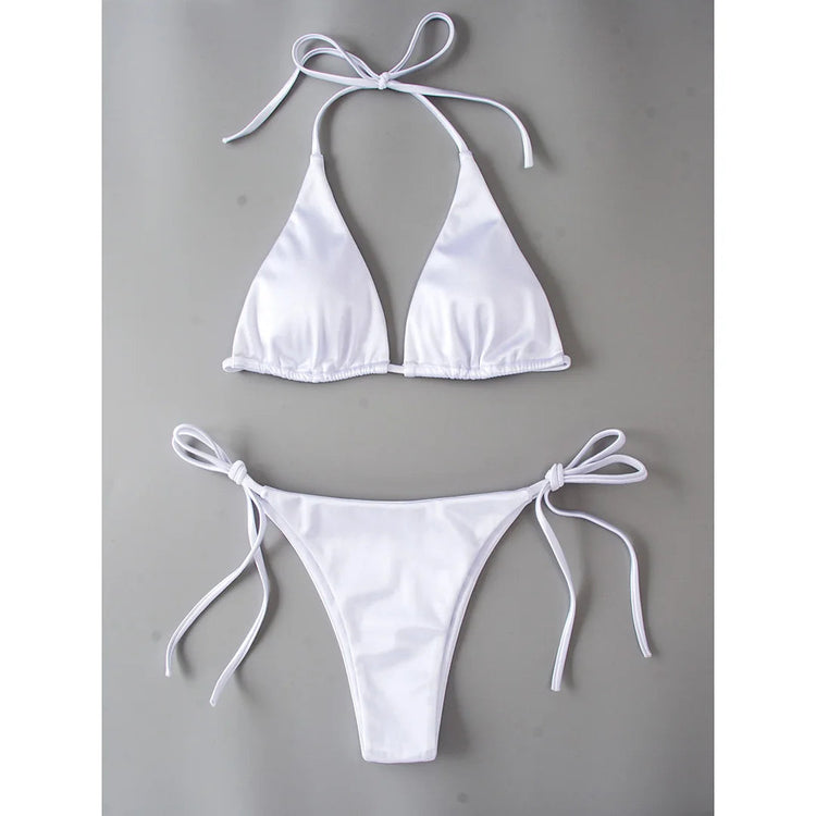 Sexy 13 colori Halter Satin Bikini brasiliano Donna Costumi da bagno Costume da bagno femminile Bikini a due pezzi Bagnante Costume da bagno Swim V4966 platinumshop