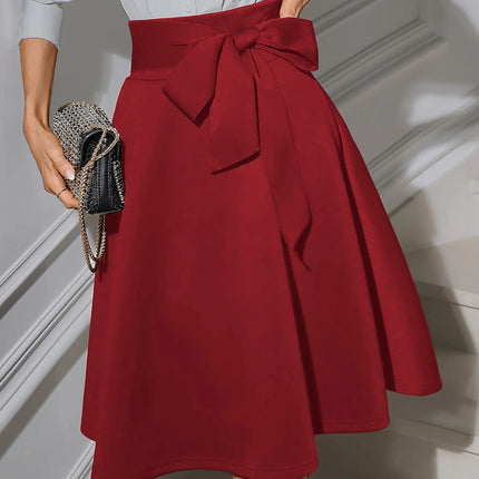 Gonna Nera Casual in Maglia Fairyshely da Donna, Gonna Estiva 2026 con Lacci a Vita Alta al Ginocchio, Elegante Gonna a Pieghe a Tinta Unita a Trapezio da Donna