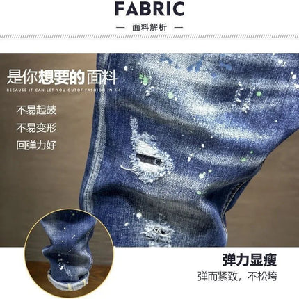 Spring and Autumn New Fashion Trend Ripped Retro Straight Leg Blue Jeans Men's Casual Loose Comfortable Breathable Denim Pants PlatiNum