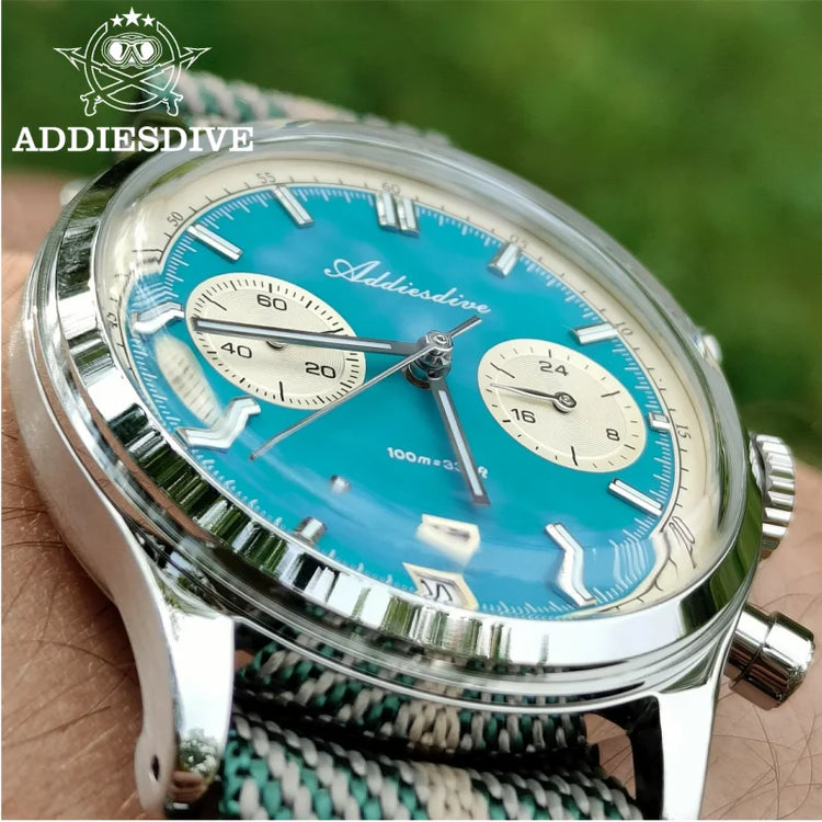 ADDIESDIVE AD2095 Man‘s Chronograph Watch BGW9 Super Luminous 10Bar Waterproof Bubble Mirror Glass VK64 Quartz Steel Wristwatch