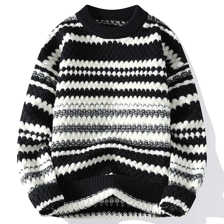 Winter Men's Loose Pullover Male Slim Fit Fashion Knitted Sweater Man Thick Warm Pull Homme Retro Stripe Sweaters