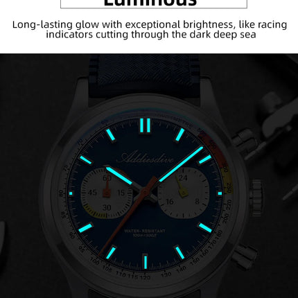 ADDIESDIVE HOT 38mm Men's Watch AD2549 BGW9 Super Luminous Fluorocarbon Rubber 10Bar Waterproof 0S21 Chronograph Quartz Watches
