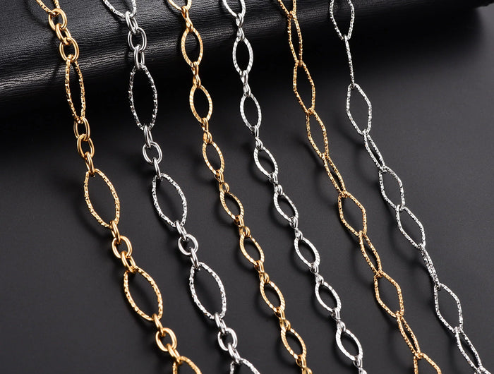 6.5/7/8mm Chic Glitter Maglia in acciaio inossidabile Taglio ovale Figaro Collana a catena per donna Uomo Rombo geometrico Girocollo Gioielli in metallo PlatiNum