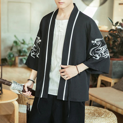 Japan Samurai Shirt uomo ricamato Kimono giapponese manica corta Cardigan uomo estate sottile moda Casual Yukata Cardigan Top uomo