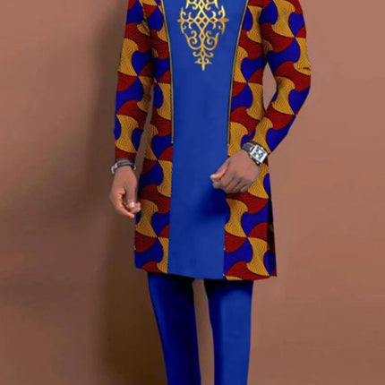 Men's casual fashion luxury geometric print two-piece set PlatiNum