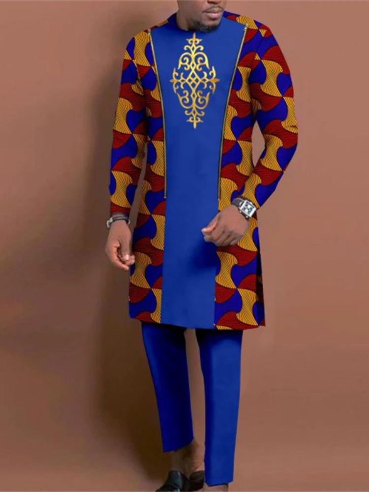 Men's casual fashion luxury geometric print two-piece set PlatiNum