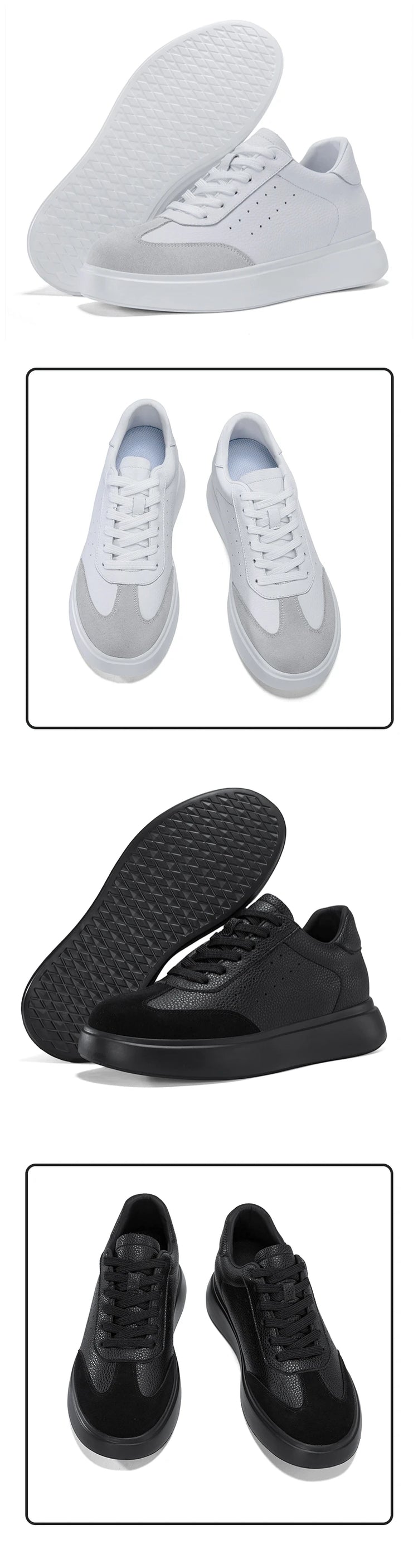 7CM Invisible Height Elevator Shoes for Men Breathable Comfort Leather Casual Sneakers Thick Platform Sole Lace Up Lift Sports