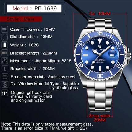 PAGANI DESIGN 2026 43MM Serie Water Ghost Orologio Meccanico di Lusso da Uomo con Ghiera in Ceramica, Vetro Zaffiro, Acciaio Inossidabile, Orologi Automatici da Uomo