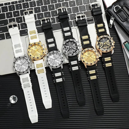 Set di 3 orologi sportivi da uomo alla moda, orologi da polso da uomo con quadrante grande e cinturino in silicone, Reloj Hombre (senza scatola) platinumshop