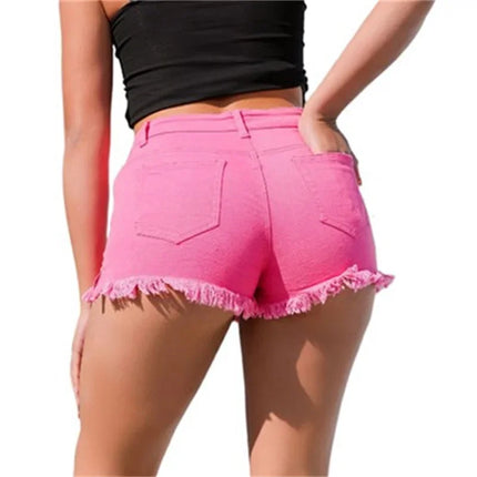 Women's Summer Split Nappa Leg Denim Shorts Vintage Ripped Hole Denim Shorts Cropped Three-Quarter Pants High Waisted Casual Mini Jeans