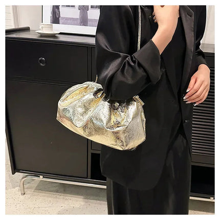 Small Luxury Design Women's Leather Silver Cloud Bag Female Gold Crossbody Bag Ladies Party Clutch Purse Female Handbags PlatiNum