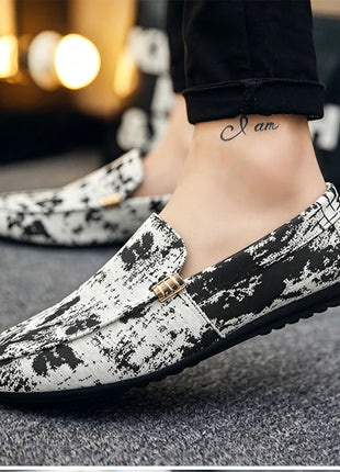 Mocassini stampati alla moda per uomo, scarpe basse estive traspiranti, scarpe casual da uomo, comode scarpe da guida antiscivolo, scarpe slip-on da uomo