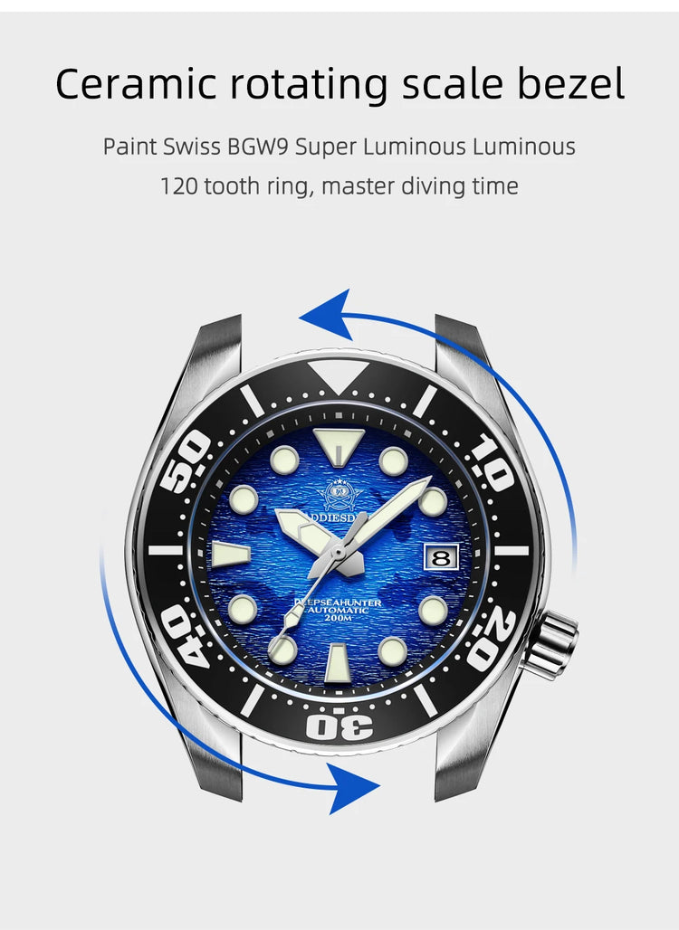 ADDIESDIVE Watches For Men Sapphire Luxury NH35 Mechanical Wristwatch 200m Waterproof Ceramic Bezel BGW9 Luminous Diving Watch