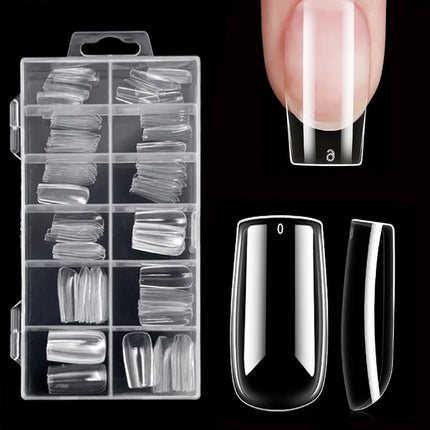 120-Piece Transparent Nail Sticker Set, Including 12 Different Sizes Such as Square, Oval, Pointed, Almond, and Coffin, Full-Cover Acrylic False Nails