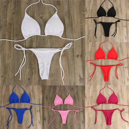 Set bikini sexy perizoma da donna Costume da bagno laterale stile fasciatura Costume da bagno brasiliano con cinturino diviso Set costume da bagno femminile solido regolabile platinumshop