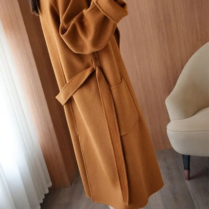 100% Wool Coat Women's Wear 2026 Autumn/Winter Fashion Temperament Double sided Cashmere Coats with Belt Elegant Long Overcoat