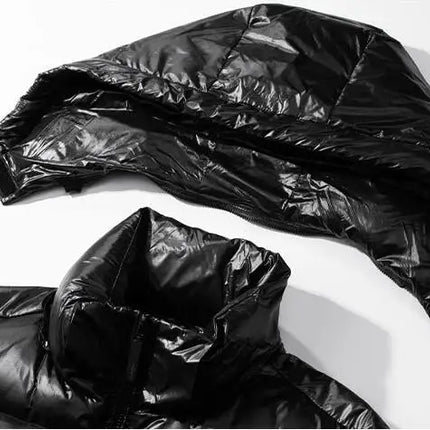 New Winter Men Hooded Black Shiny Puff Jackets Duck Down Coats Warm Casual Down Jackets Male Outdoor Windproof Parkas Size 3XL