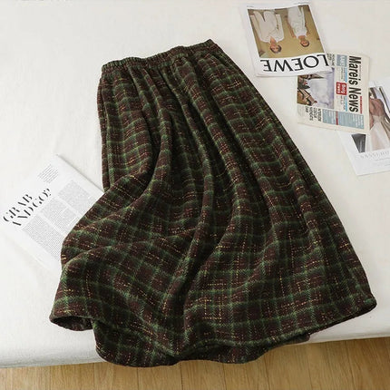 Art Mori Girls Woolen Skirts New 2025 Autumn Winter Basics Woman Cute Sweet Japanese Preppy Style Retro Vintage Long Plaid Skirt PlatiNum