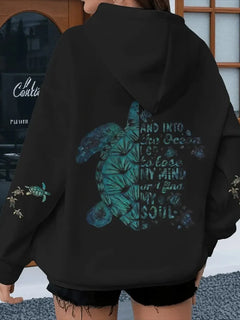 Turtle Vintage Kapuzenpullover "And Into The Ocean I Go" Damen Herren Schildkrötenliebhaber Geschenke Sweatshirts Frühling Langarm Tier Hoodie