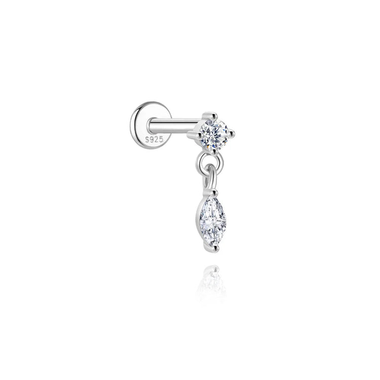 AIDE 1PC Sparkling Moissanite Piercing Stud Earrings 925 Sterling Silver Shining Circle Earring For Women Ear Bone Earring Jewel PlatiNum