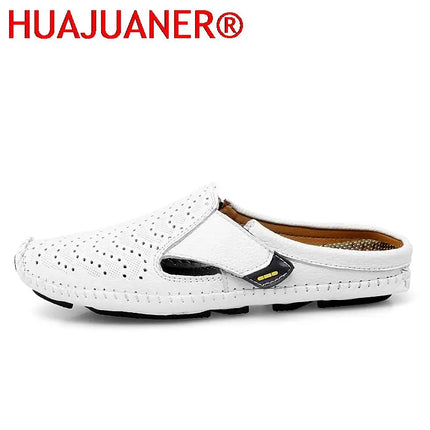 Nuove pantofole da uomo in vera pelle estate traspirante Casual muli mezze scarpe leggere per uomo mocassini da guida antiscivolo all'aperto uomo