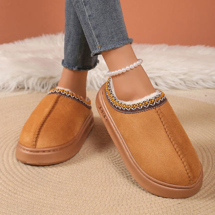 Men's High-End New Solid Color Faux Suede Patchwork Couple's Home Slippers, Thick-Soled, Non-Slip, Lightweight, Warm Cotton Slippers for Women