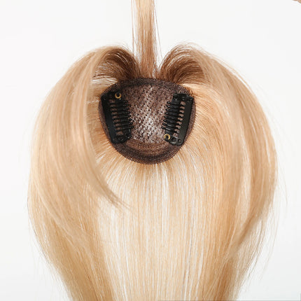 Ombre Light Blonde Real Human Hair Toppers with Swiss Lace Base Hair 3D Air Bangs 10inch Human Hair Topper for Women Hair Loss