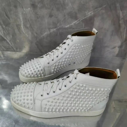 Black Studded Leather Rivets High-Top Sneakers Classic Designer Style Round Toe Men's Sports Shoes Comfort Lace-Up Casual Shoes