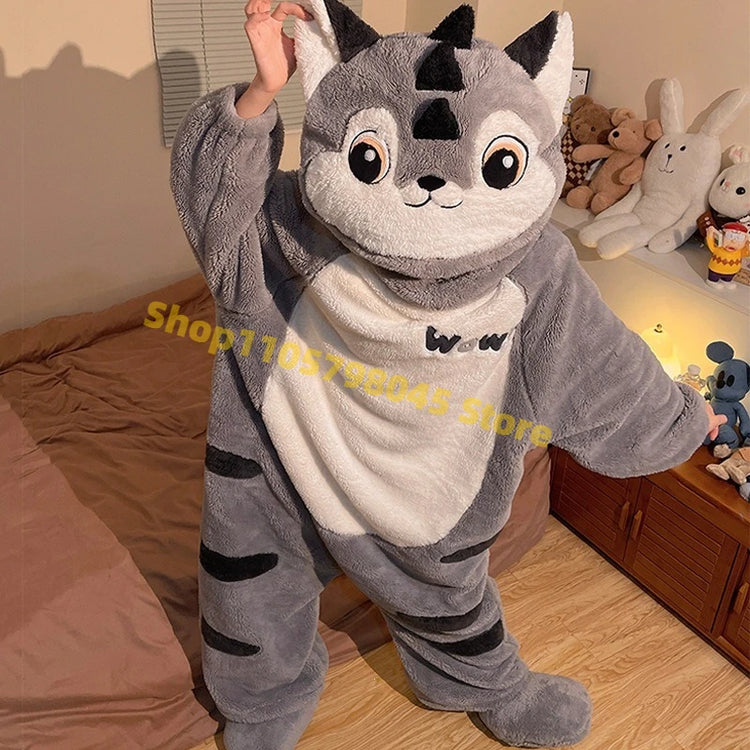 Cartoon Animal One‑Piece Pajamas Soft Coral Fleece Plush Jumpsuit Warm Loungewear For Home Sleepwear Theme Party Costume