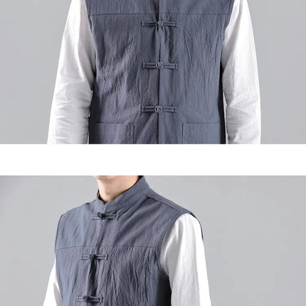 Canotte da uomo senza maniche in cotone stile cinese, gilet casual vintage, gilet estivi traspiranti, magliette larghe da uomo, abito Tang
