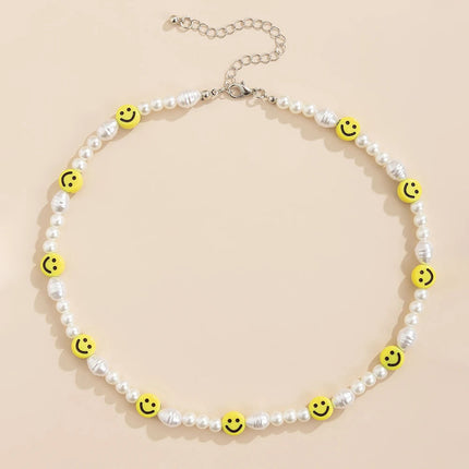 Bracciale con collana con volto sorridente di perle divertenti per donna Uomo Vitalità Sorriso colorato Accessori girocollo con perline Set di gioielli di moda platinumshop