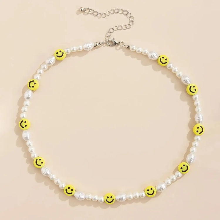 Bracciale con collana con volto sorridente di perle divertenti per donna Uomo Vitalità Sorriso colorato Accessori girocollo con perline Set di gioielli di moda platinumshop
