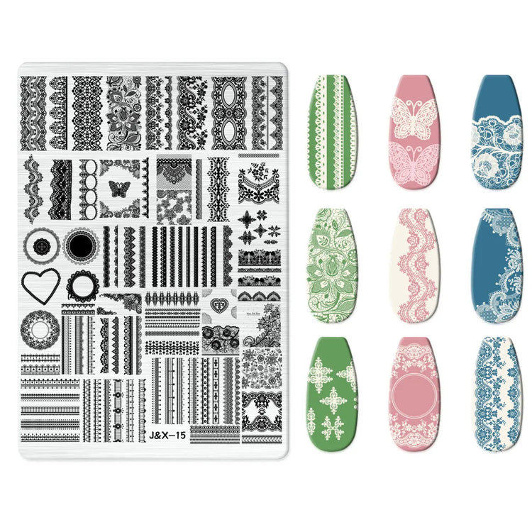 Flowers Love Nail Stamping Newspaper Splice Theme Irregular Stamping Plates Letter Nail Art Printing Stencil Tool Big Size Tools