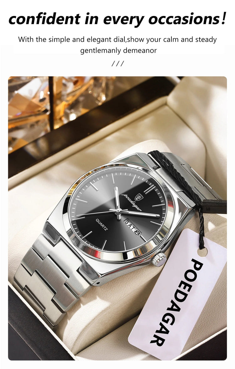 POEDAGAR Orologio da polso al quarzo da uomo di lusso Impermeabile luminoso Data Settimana Orologio da uomo Orologi da uomo d'affari in acciaio inossidabile platinumshop