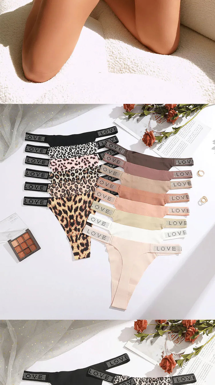 3Pcs/Set Seamless Low Waist Sexy Panties Women Thongs Rhinestones Letter Diamonds G-string Sports Thong Shorts Briefs T-back