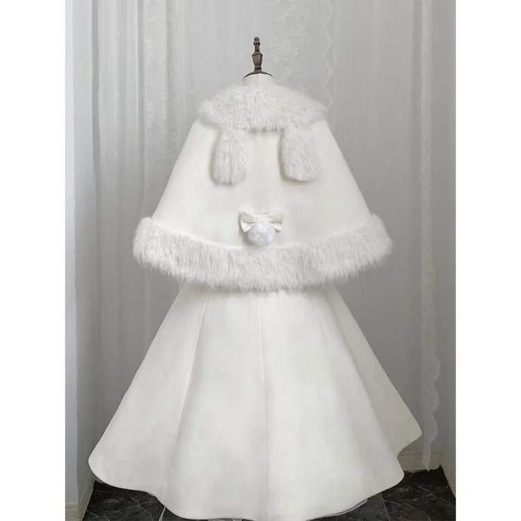 Velvet Bunny Japanese Heiress Woolen Coat+bow Cape Set, Niche, Sweet and Cute Two-piece Set for Women