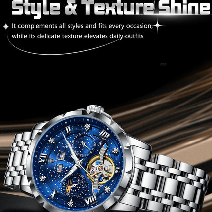 POEDAGAR Top Orologio da uomo originale Orologio meccanico automatico da uomo in acciaio inossidabile Calendario Hollow Tourbillon Orologio da uomo Maschio + scatola platinumshop