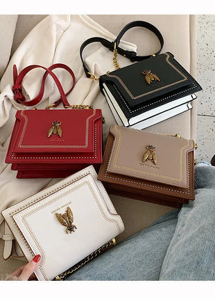 CGCBAG Luxury Brand Women Handbag 2024 New Retro Bee Female Shoulder Bag Simple High Quality Leather Designer Crossbody Bags PlatiNum