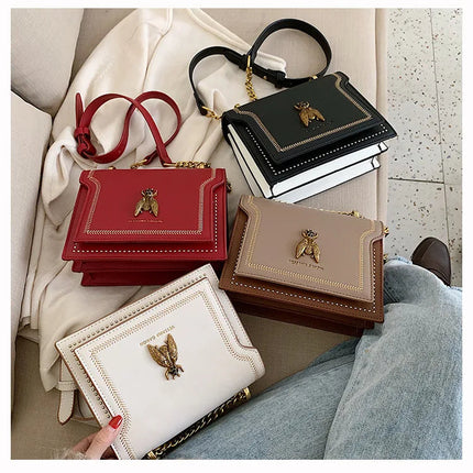CGCBAG Luxury Brand Women Handbag 2024 New Retro Bee Female Shoulder Bag Simple High Quality Leather Designer Crossbody Bags PlatiNum