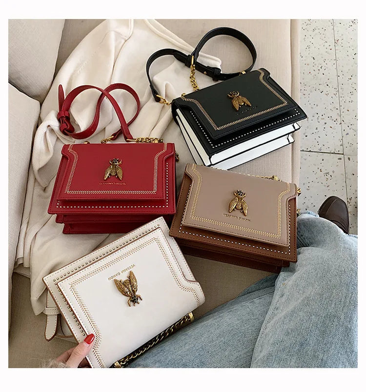 CGCBAG Luxury Brand Women Handbag 2024 New Retro Bee Female Shoulder Bag Simple High Quality Leather Designer Crossbody Bags PlatiNum