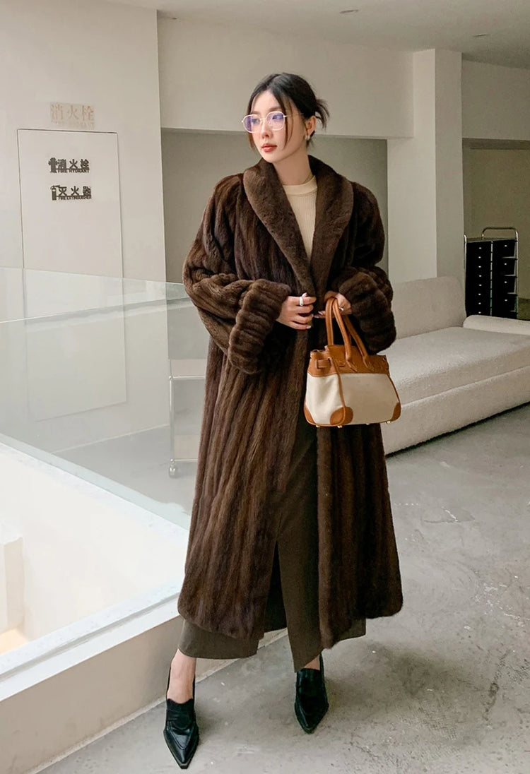 ZADORIN Luxury Designer Clothing Winter Mink Coat Woman Long Brown Faux Fur Coats Woman Chic Fluffy Fur Jacket Loose Outerwears