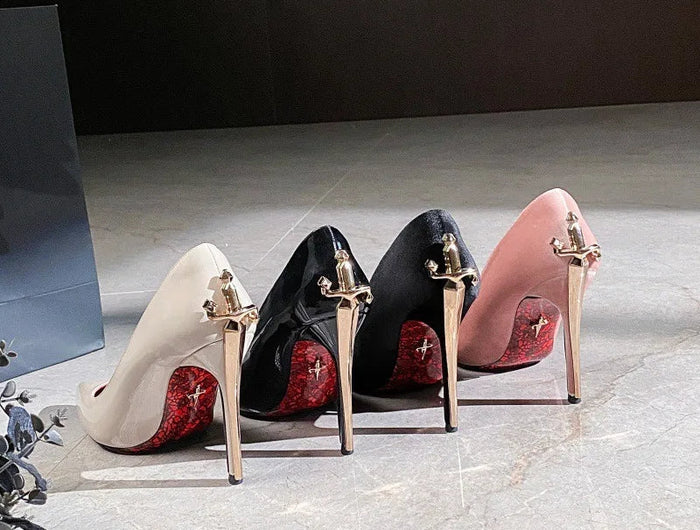 Scarpe da Donna di Lusso con Decorazioni Metalliche, Tacco Alto a Punta, Eleganti Scarpe Casual Francesi, Zapatos Mujer platinumshop