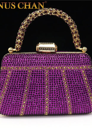 Popular In Nigeria Exquisite Evening Bags With Diamond Design Fashion Handle Clutch Rhinestone Embellished Long Chain Bag PlatiNum