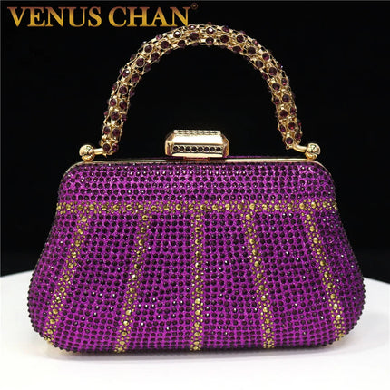 Popular In Nigeria Exquisite Evening Bags With Diamond Design Fashion Handle Clutch Rhinestone Embellished Long Chain Bag PlatiNum