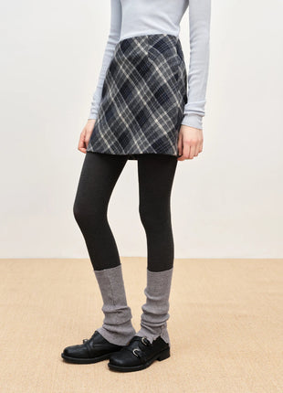 FSLE Autumn Party Skirt High Waist Retro Plaid Knit WoolShort Skirt For Women 2025 Fall Winter New Arrival Y2K Mini A-line Skirt PlatiNum