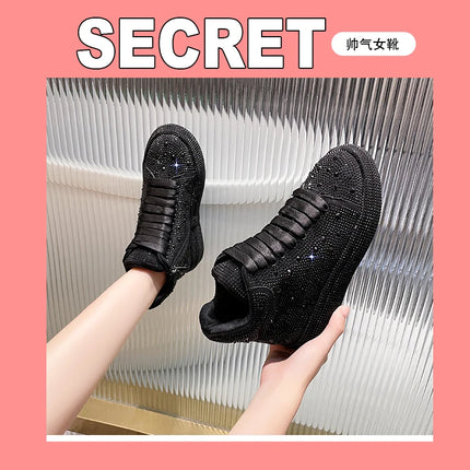 Designer Platform Sneakers Full Diamond Luxury Shoes Versatile Flat Bottom High-top Casual Skateboard Shoes Zapatos De Mujer