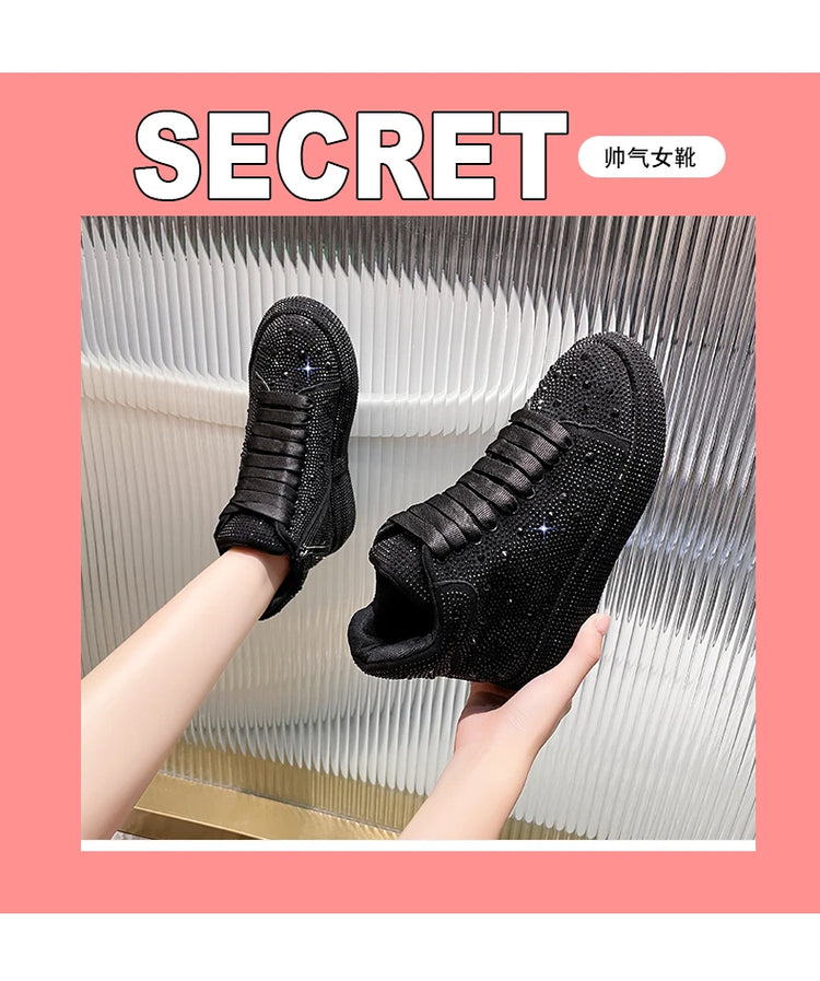 Designer Platform Sneakers Full Diamond Luxury Shoes Versatile Flat Bottom High-top Casual Skateboard Shoes Zapatos De Mujer