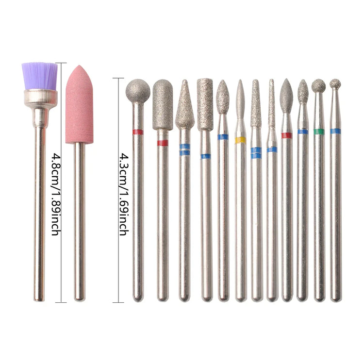 14Pcs Set Rotary Grinding Buffer Polisher Replacement Nail Drill Bit Kit For Gel Nail Removal Manicure Pedicure Machine Salon Household Nail Treatment