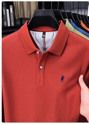Polo à manches longues de marque haut de gamme 100 % coton, nouveau t-shirt décontracté à revers pour homme d'affaires, confort de luxe avec broderie Paul poney
