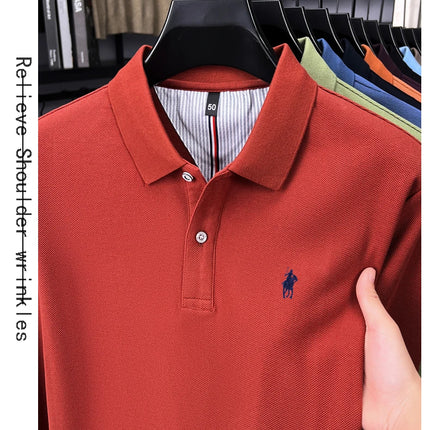 High-end branded long-sleeved polo shirt, 100% cotton, new business men's leisure lapel t-shirt, luxury comfort with Paul pony embroidery